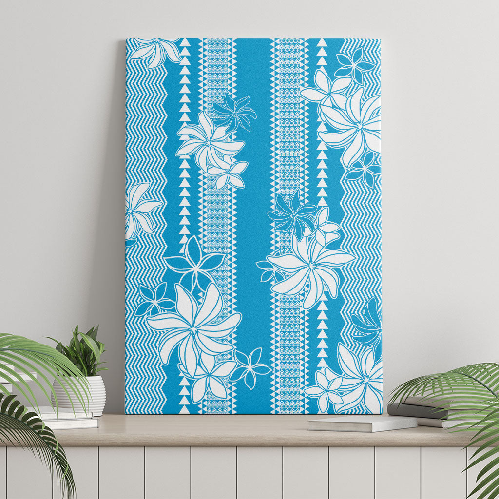 Hawaii Kakau Tribal Canvas Wall Art With Blue Tiare