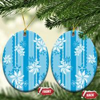 Hawaii Kakau Tribal Ceramic Ornament With Blue Tiare