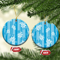 Hawaii Kakau Tribal Ceramic Ornament With Blue Tiare