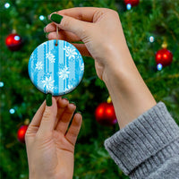 Hawaii Kakau Tribal Ceramic Ornament With Blue Tiare