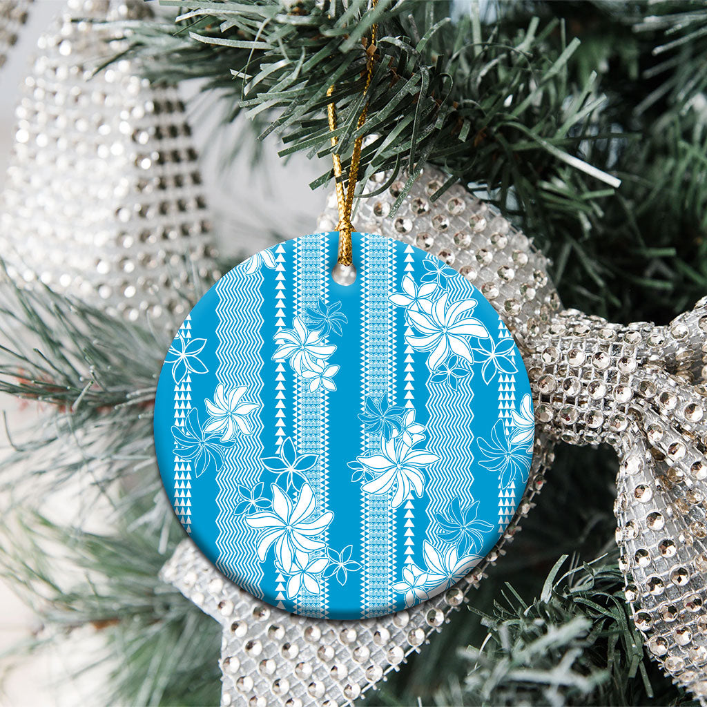 Hawaii Kakau Tribal Ceramic Ornament With Blue Tiare