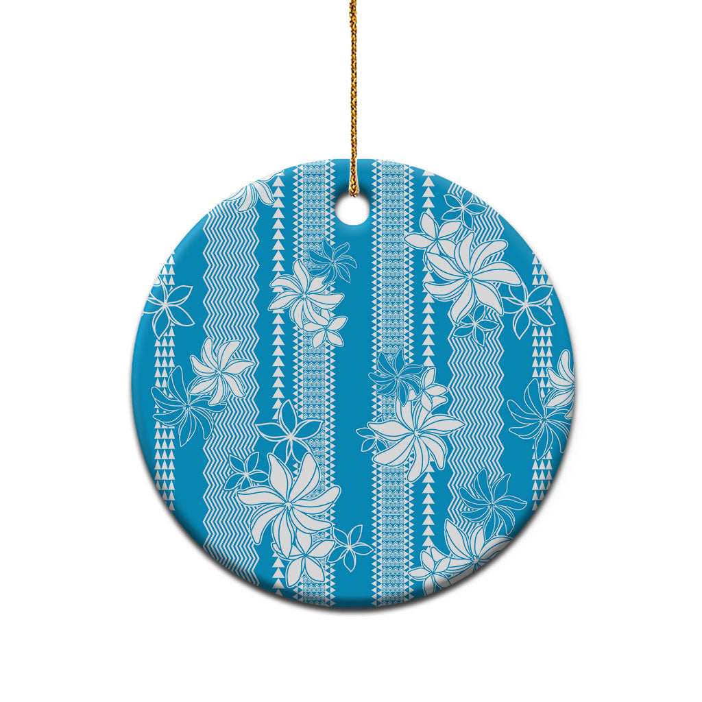 Hawaii Kakau Tribal Ceramic Ornament With Blue Tiare