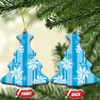 Hawaii Kakau Tribal Ceramic Ornament With Blue Tiare