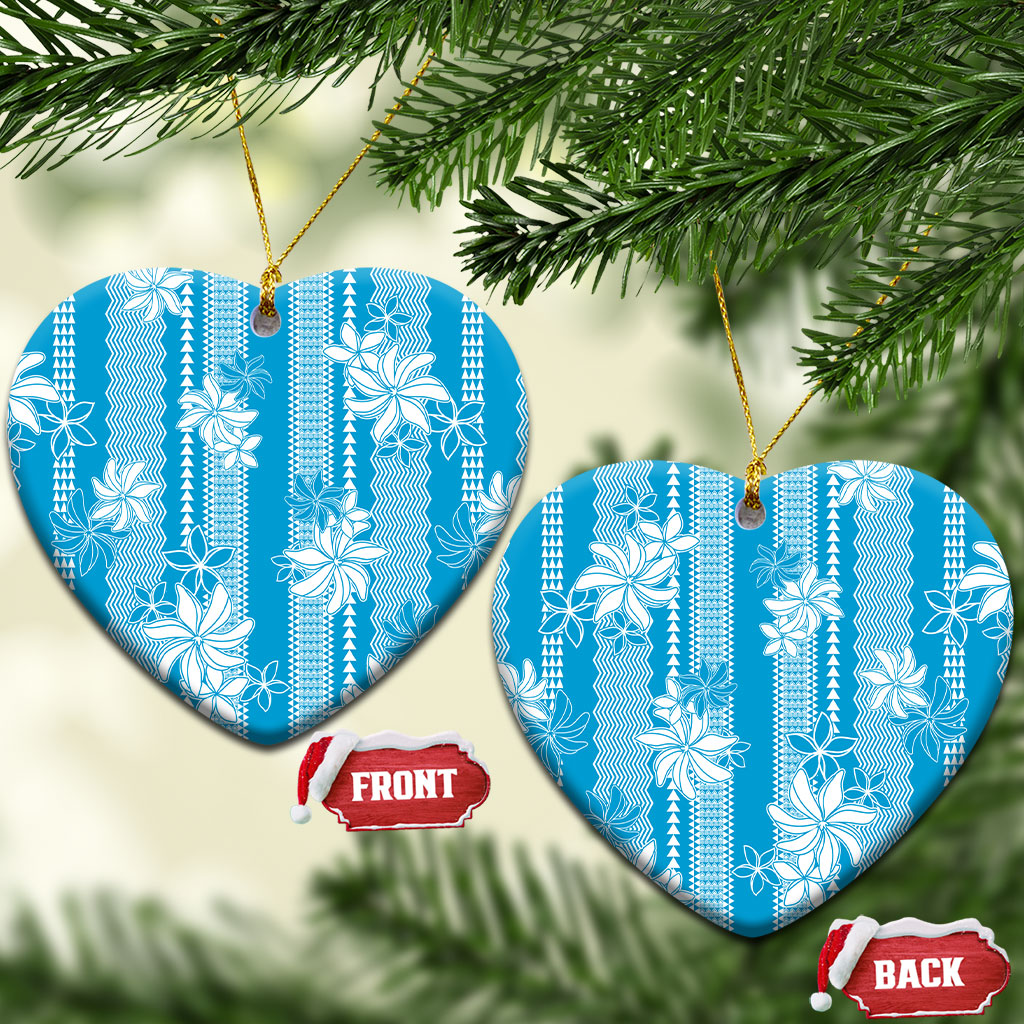 Hawaii Kakau Tribal Ceramic Ornament With Blue Tiare
