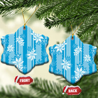 Hawaii Kakau Tribal Ceramic Ornament With Blue Tiare