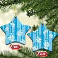 Hawaii Kakau Tribal Ceramic Ornament With Blue Tiare