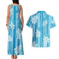 Hawaii Kakau Tribal Couples Matching Tank Maxi Dress and Hawaiian Shirt With Blue Tiare LT05 - Polynesian Pride