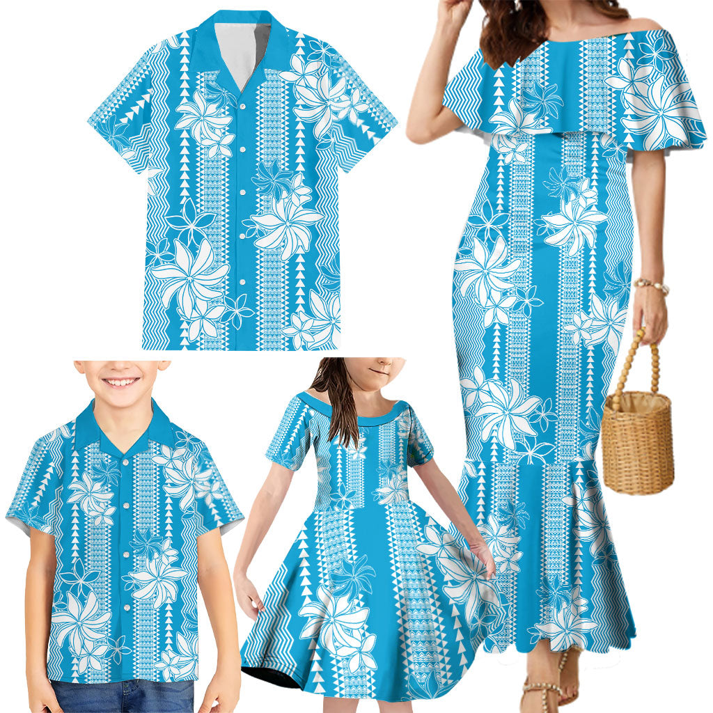 Hawaii Kakau Tribal Family Matching Mermaid Dress and Hawaiian Shirt With Blue Tiare LT05 - Polynesian Pride
