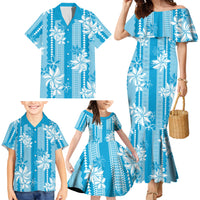 Hawaii Kakau Tribal Family Matching Mermaid Dress and Hawaiian Shirt With Blue Tiare LT05 - Polynesian Pride