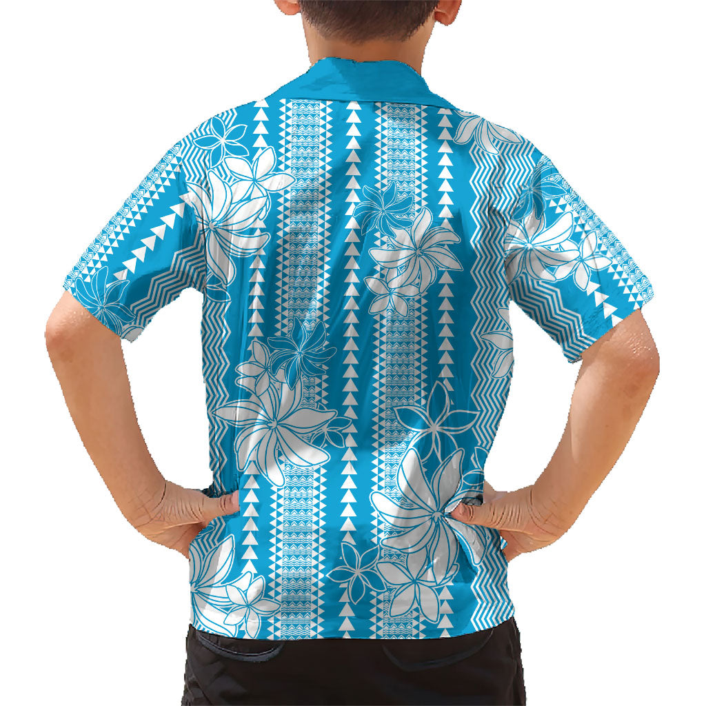 Hawaii Kakau Tribal Family Matching Off Shoulder Maxi Dress and Hawaiian Shirt With Blue Tiare LT05 - Polynesian Pride