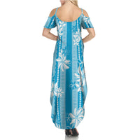 Hawaii Kakau Tribal Family Matching Summer Maxi Dress and Hawaiian Shirt With Blue Tiare LT05 - Polynesian Pride