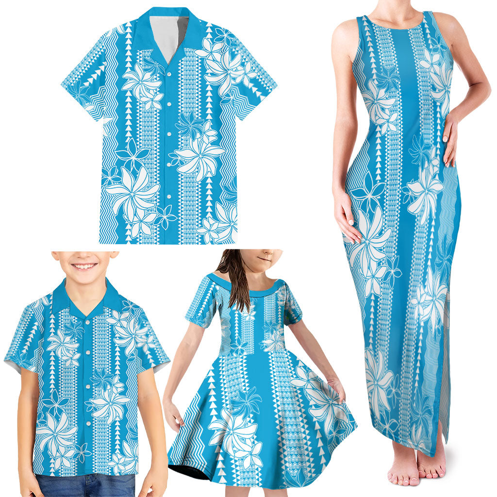 Hawaii Kakau Tribal Family Matching Tank Maxi Dress and Hawaiian Shirt With Blue Tiare LT05 - Polynesian Pride