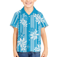 Hawaii Kakau Tribal Family Matching Tank Maxi Dress and Hawaiian Shirt With Blue Tiare LT05 Son's Shirt Blue - Polynesian Pride