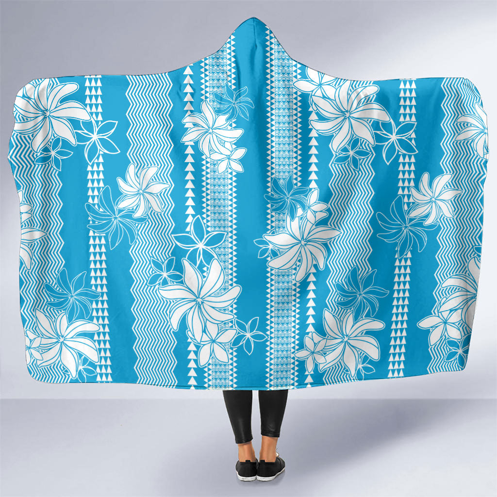 Hawaii Kakau Tribal Hooded Blanket With Blue Tiare