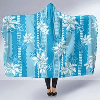 Hawaii Kakau Tribal Hooded Blanket With Blue Tiare LT05 One Size Blue - Polynesian Pride