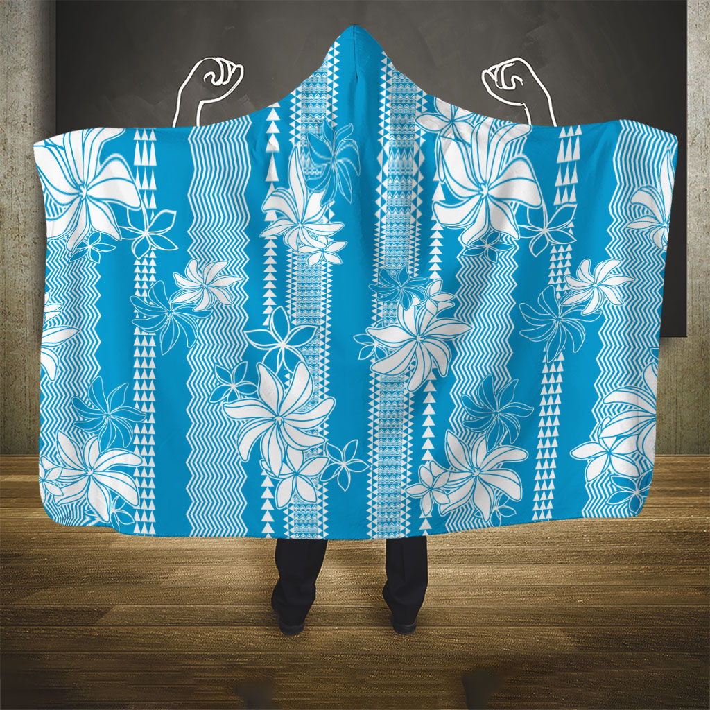 Hawaii Kakau Tribal Hooded Blanket With Blue Tiare LT05 - Polynesian Pride