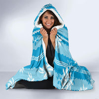 Hawaii Kakau Tribal Hooded Blanket With Blue Tiare LT05 - Polynesian Pride