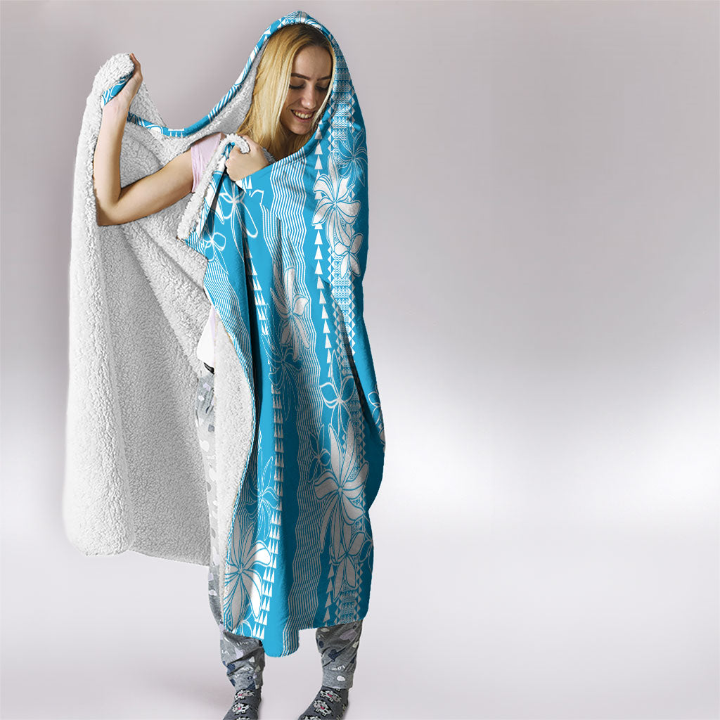 Hawaii Kakau Tribal Hooded Blanket With Blue Tiare LT05 - Polynesian Pride