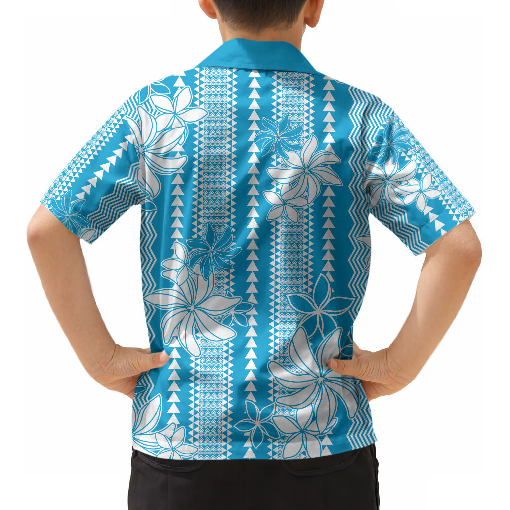 Hawaii Kakau Tribal Kid Hawaiian Shirt With Blue Tiare LT05 - Polynesian Pride