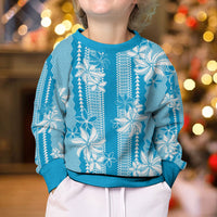 Hawaii Kakau Tribal Kid Ugly Christmas Sweater With Blue Tiare LT05 - Polynesian Pride