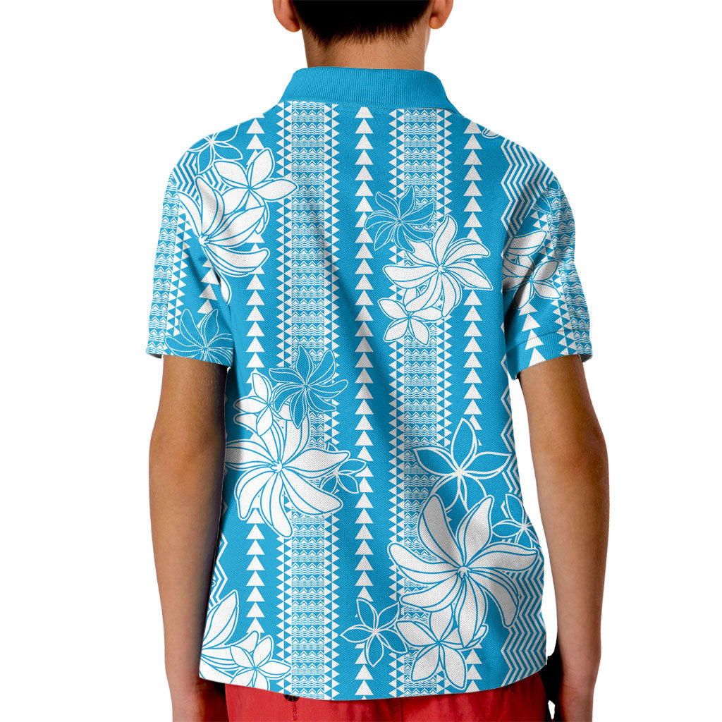 Hawaii Kakau Tribal Kid Polo Shirt With Blue Tiare