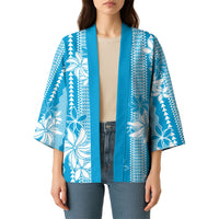 Hawaii Kakau Tribal Kimono With Blue Tiare