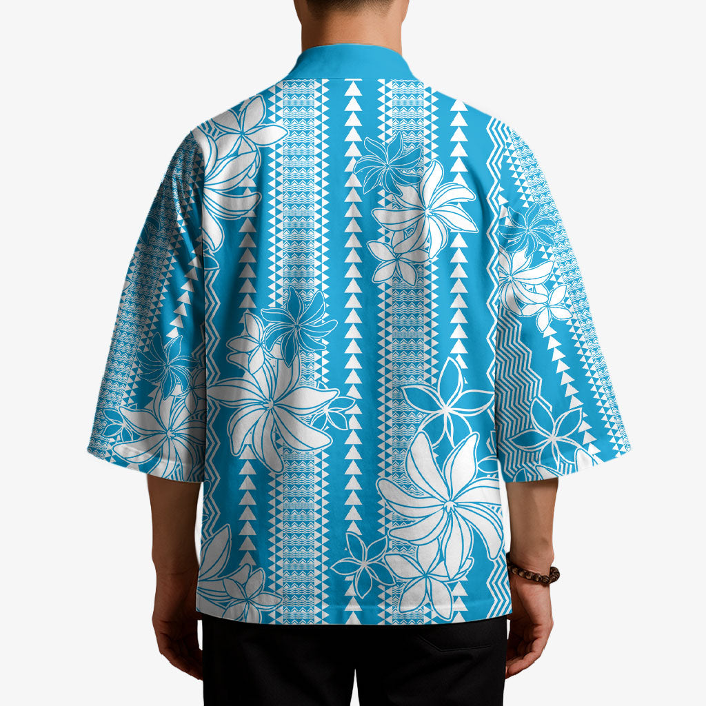 Hawaii Kakau Tribal Kimono With Blue Tiare