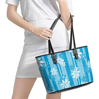 Hawaii Kakau Tribal Leather Tote Bag With Blue Tiare