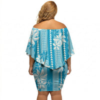 Hawaii Kakau Tribal Off Shoulder Short Dress With Blue Tiare LT05 - Polynesian Pride