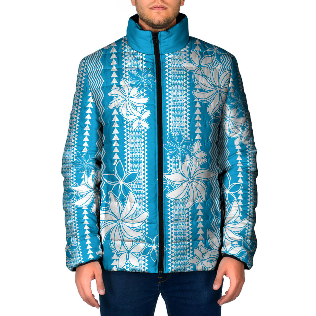 Hawaii Kakau Tribal Padded Jacket With Blue Tiare