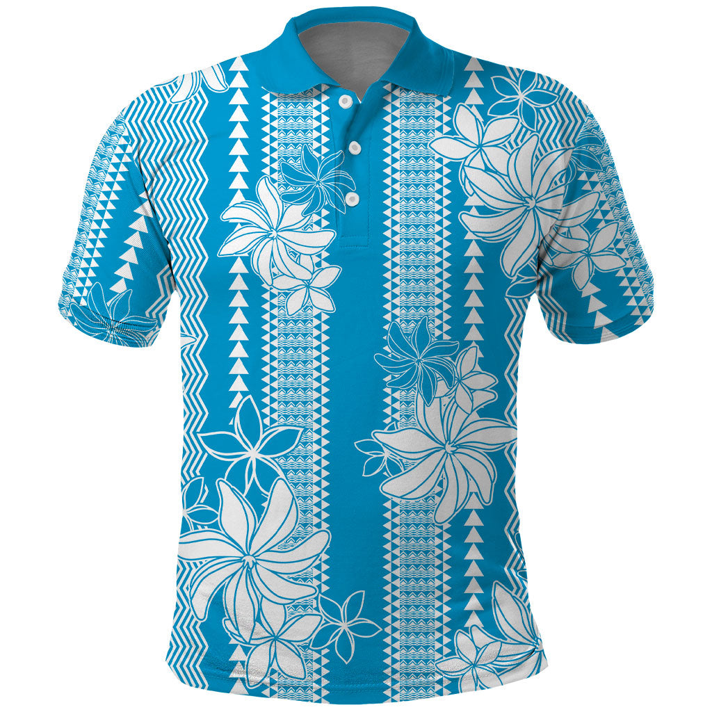 Hawaii Kakau Tribal Polo Shirt With Blue Tiare