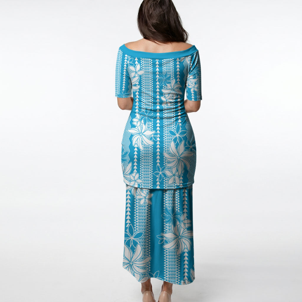 Hawaii Kakau Tribal Puletasi With Blue Tiare LT05 - Polynesian Pride