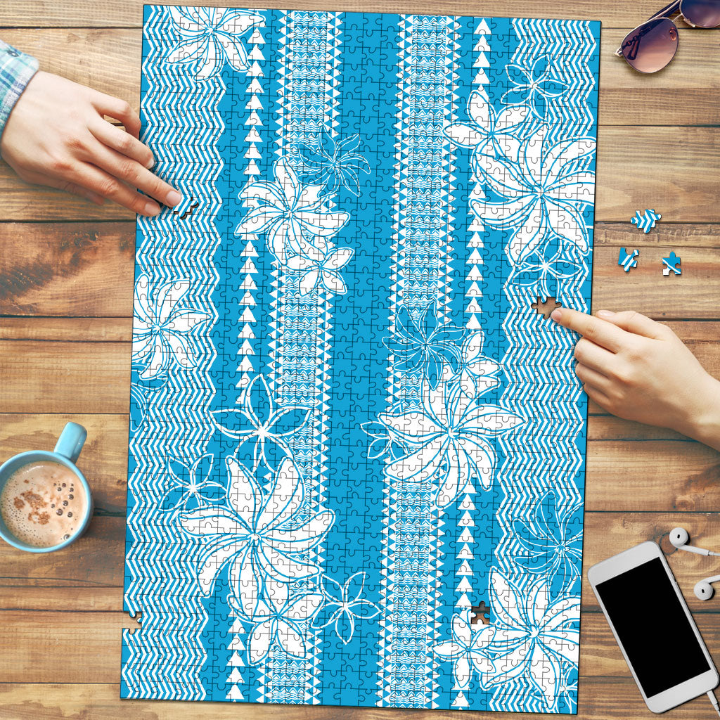Hawaii Kakau Tribal Puzzle With Blue Tiare