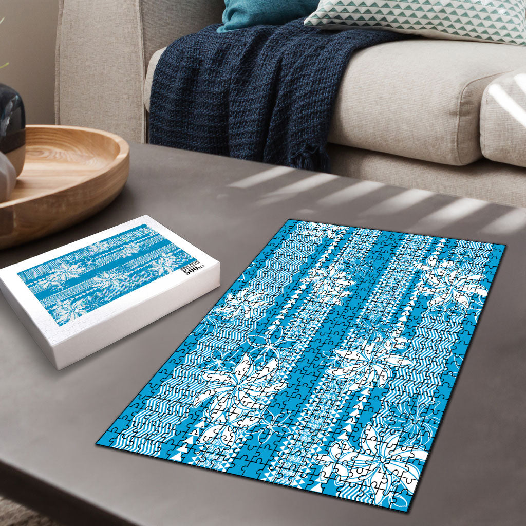 Hawaii Kakau Tribal Puzzle With Blue Tiare