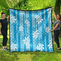 Hawaii Kakau Tribal Quilt With Blue Tiare