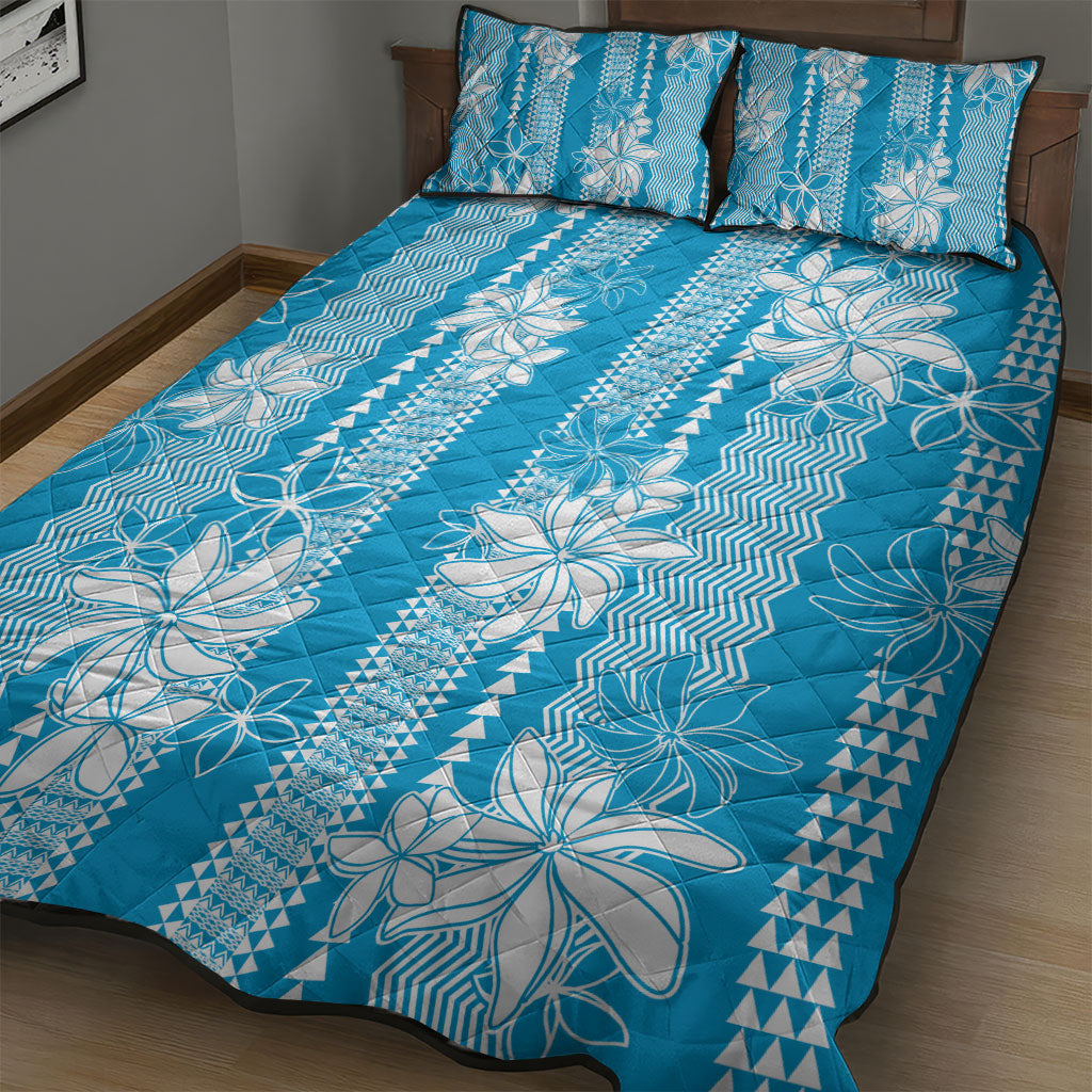 Hawaii Kakau Tribal Quilt Bed Set With Blue Tiare