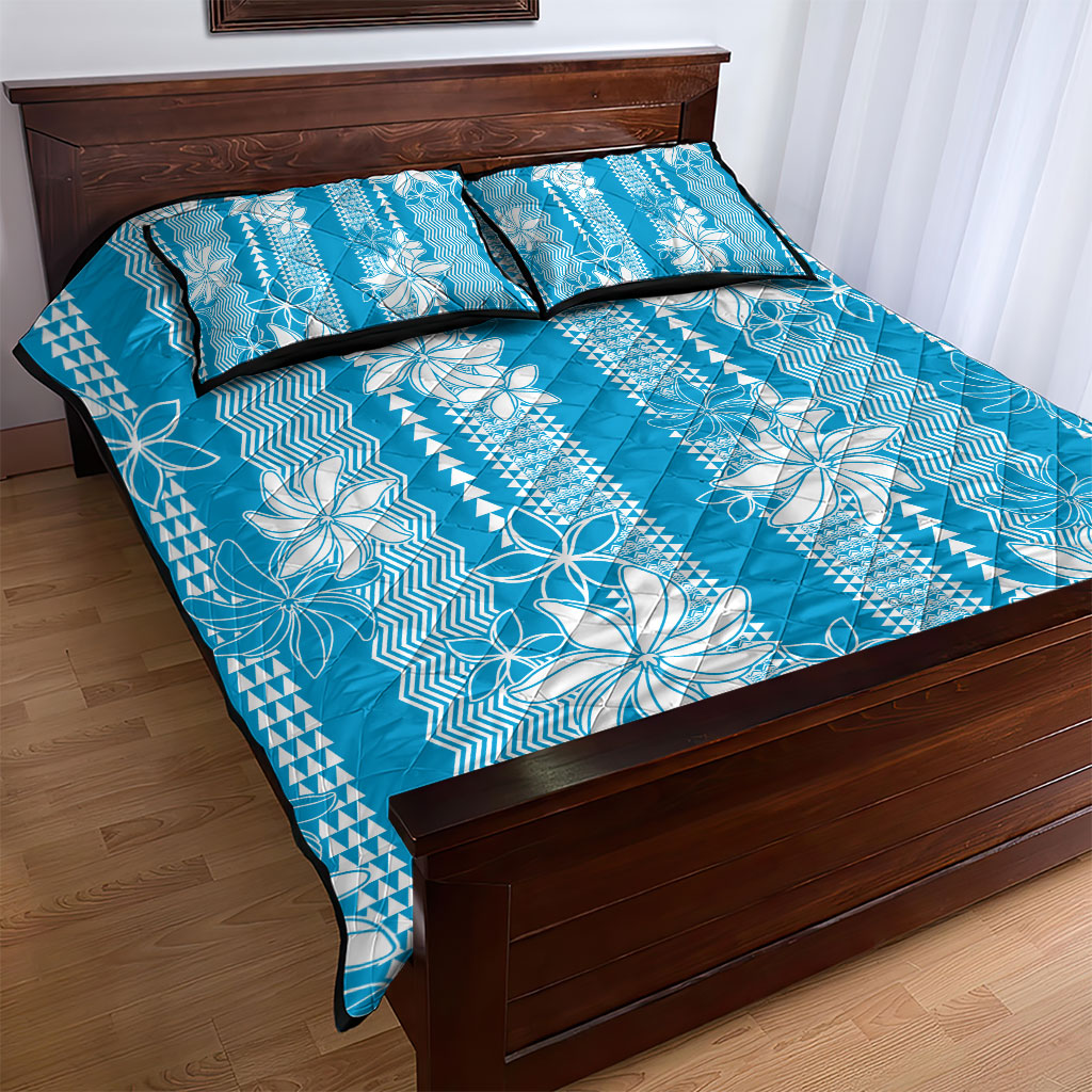 Hawaii Kakau Tribal Quilt Bed Set With Blue Tiare