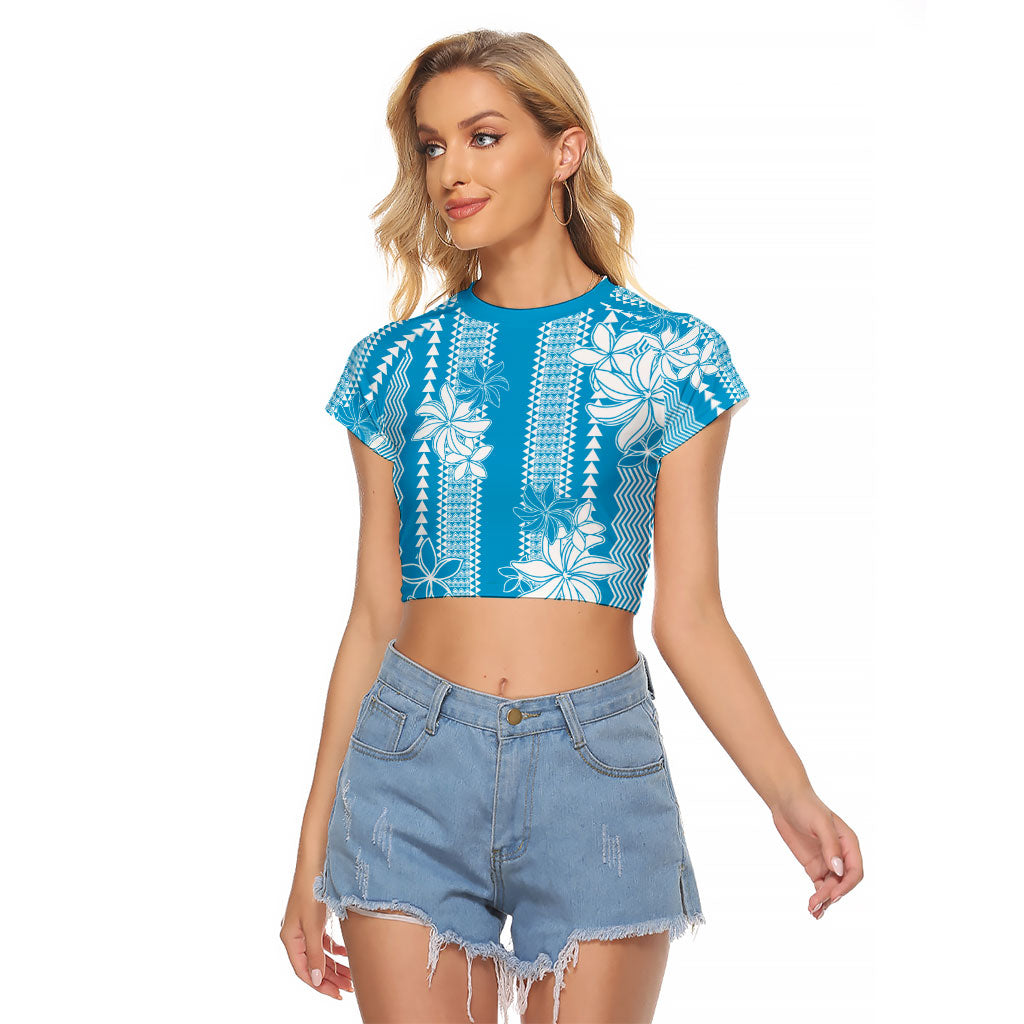 Hawaii Kakau Tribal Raglan Cropped T Shirt With Blue Tiare