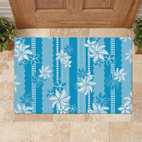 Hawaii Kakau Tribal Rubber Doormat With Blue Tiare LT05 Blue - Polynesian Pride