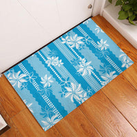Hawaii Kakau Tribal Rubber Doormat With Blue Tiare LT05 - Polynesian Pride