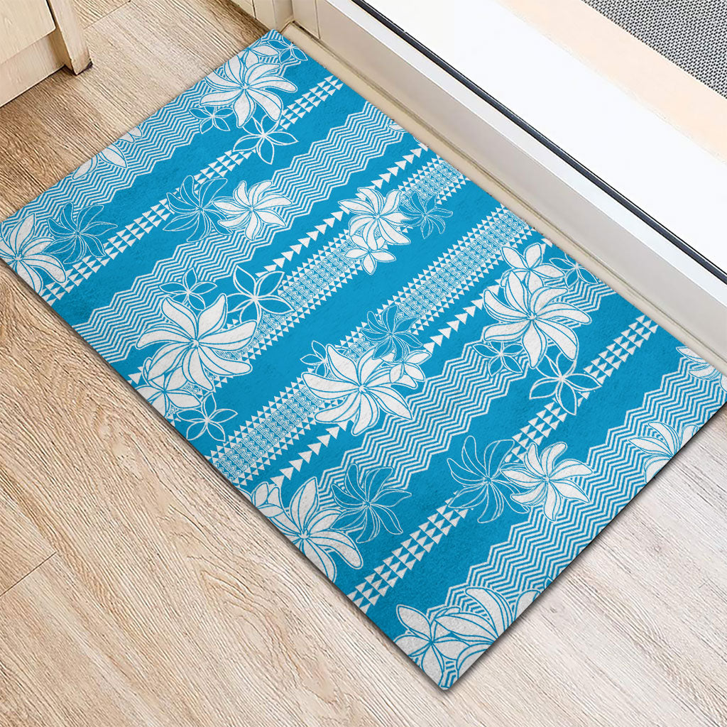 Hawaii Kakau Tribal Rubber Doormat With Blue Tiare LT05 - Polynesian Pride