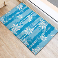 Hawaii Kakau Tribal Rubber Doormat With Blue Tiare LT05 - Polynesian Pride