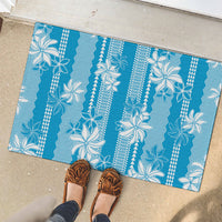 Hawaii Kakau Tribal Rubber Doormat With Blue Tiare LT05 - Polynesian Pride