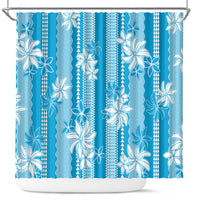 Hawaii Kakau Tribal Shower Curtain With Blue Tiare