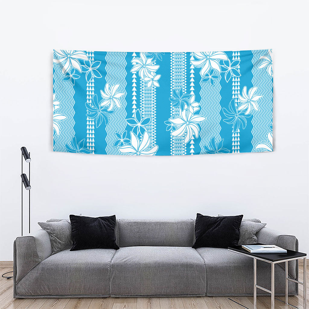 Hawaii Kakau Tribal Tapestry With Blue Tiare