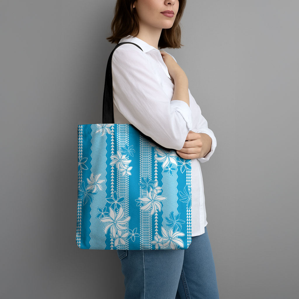 Hawaii Kakau Tribal Tote Bag With Blue Tiare