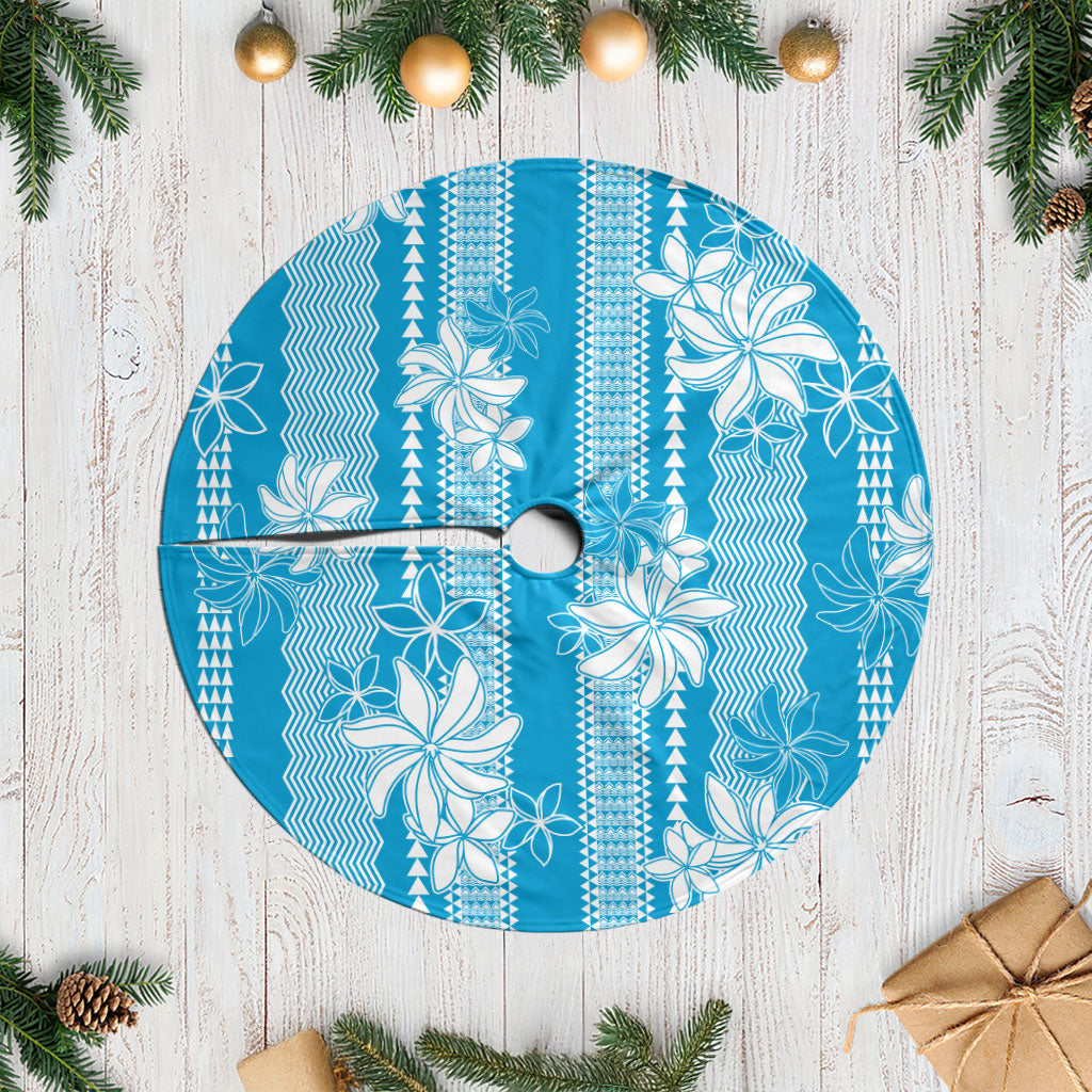 Hawaii Kakau Tribal Tree Skirt With Blue Tiare