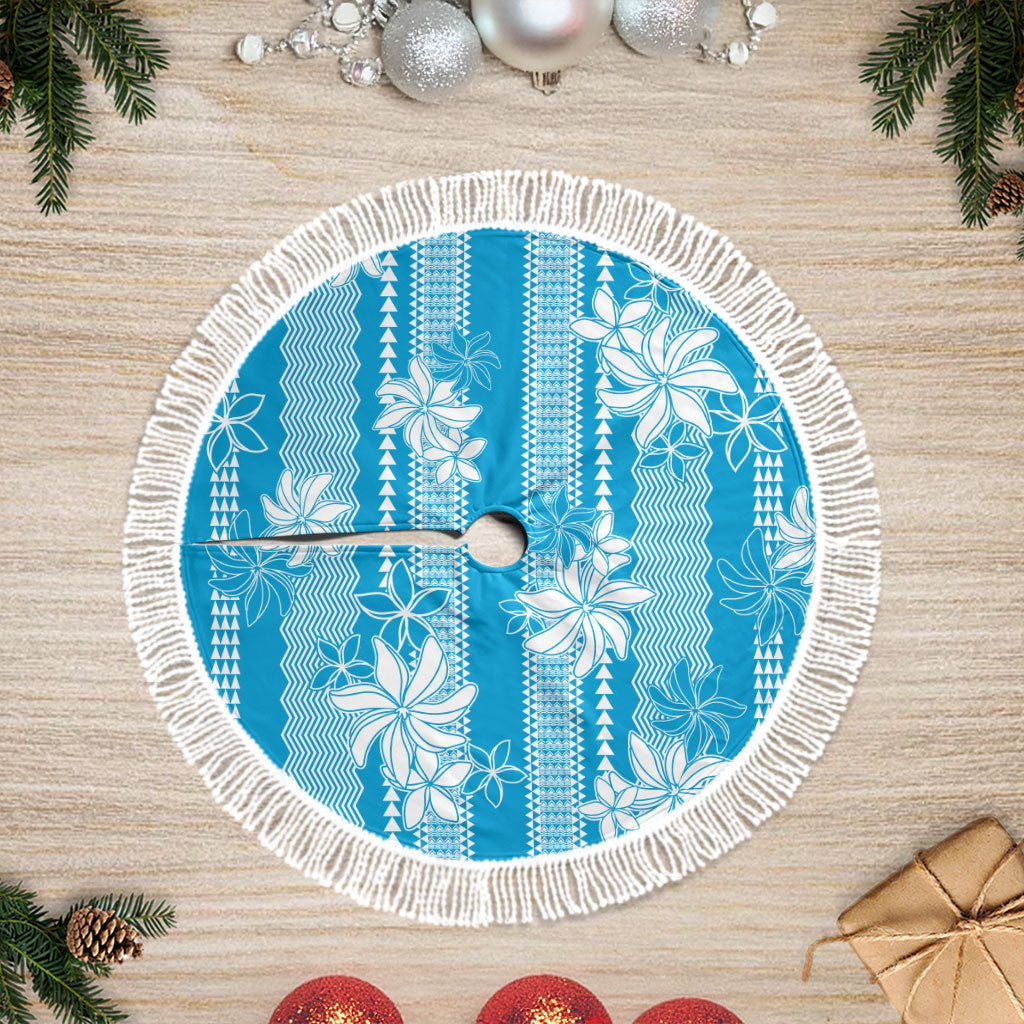 Hawaii Kakau Tribal Tree Skirt With Blue Tiare