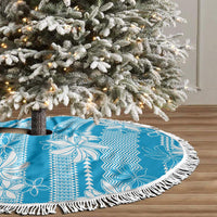 Hawaii Kakau Tribal Tree Skirt With Blue Tiare