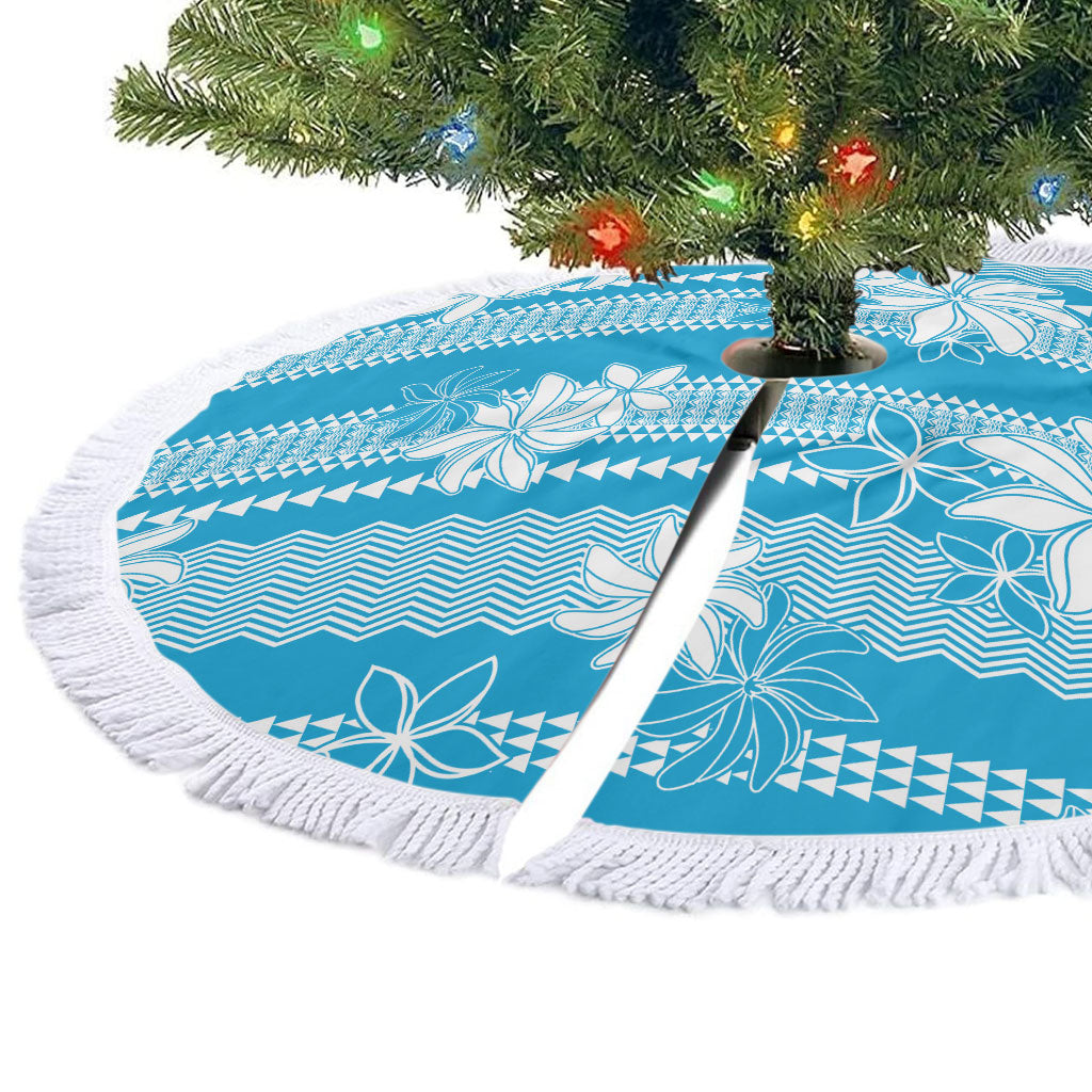 Hawaii Kakau Tribal Tree Skirt With Blue Tiare